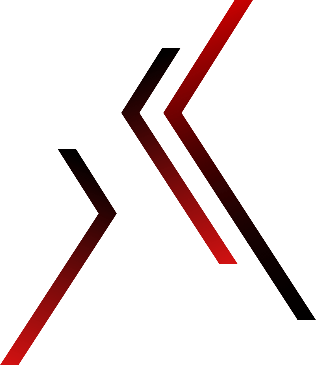 A red and black arrow logo on a black background.