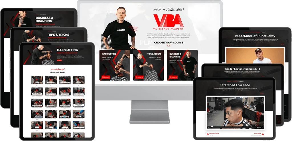 VicBlends Barbershop Website on a computer and tablets.